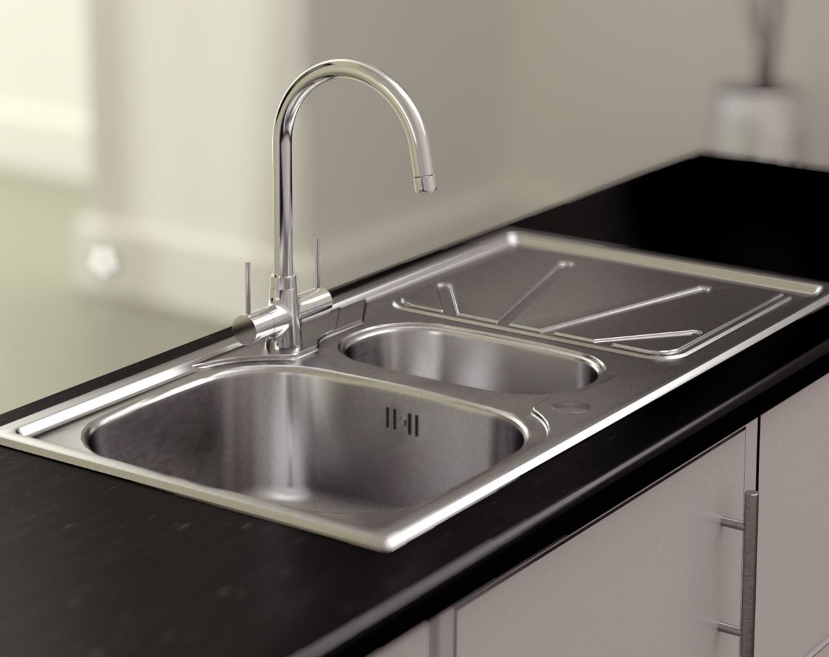 Trydent 1.5 bowl stainless steel sink & drainer