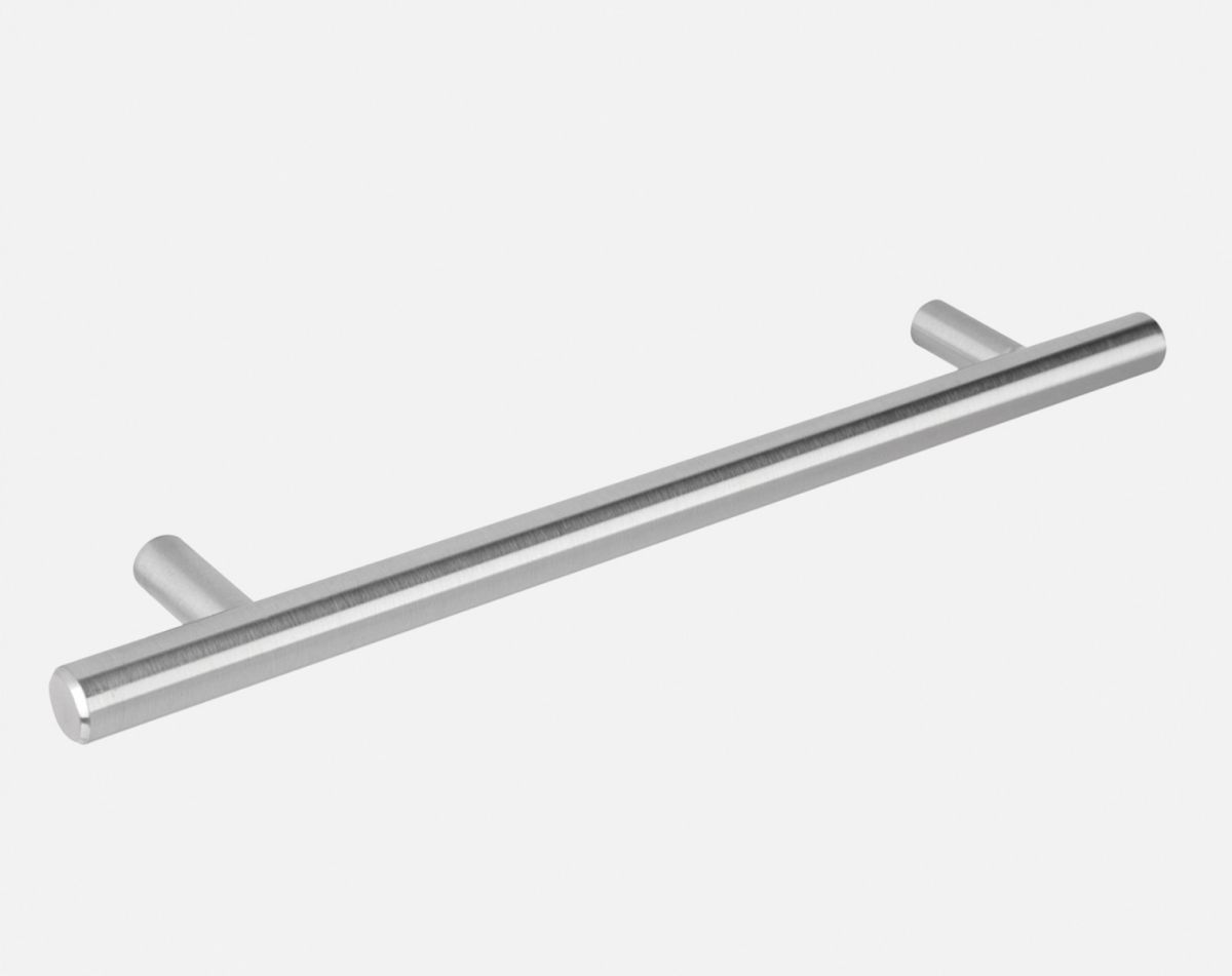 Flat end T bar handle, brushed steel