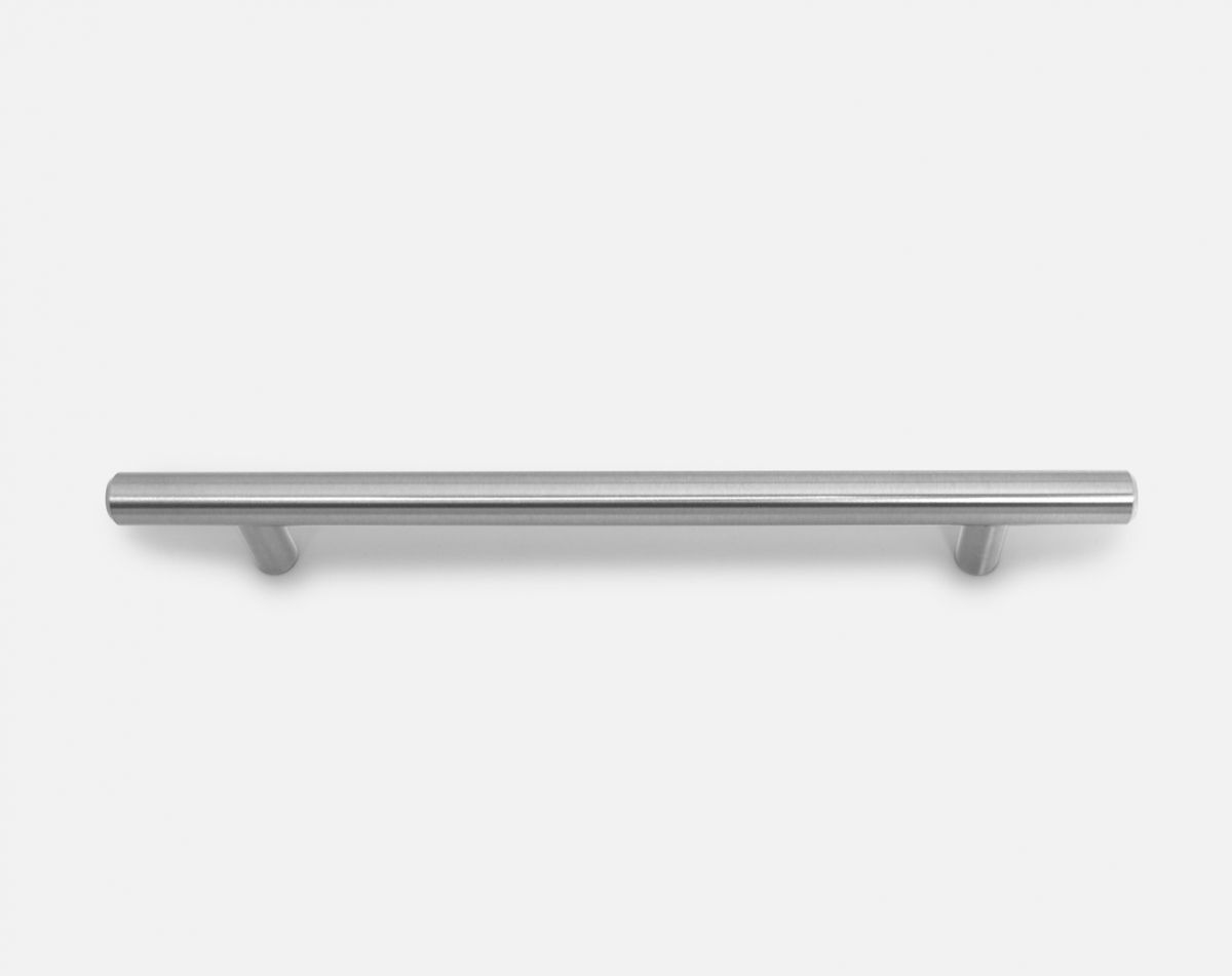 Flat end T bar handle, brushed steel