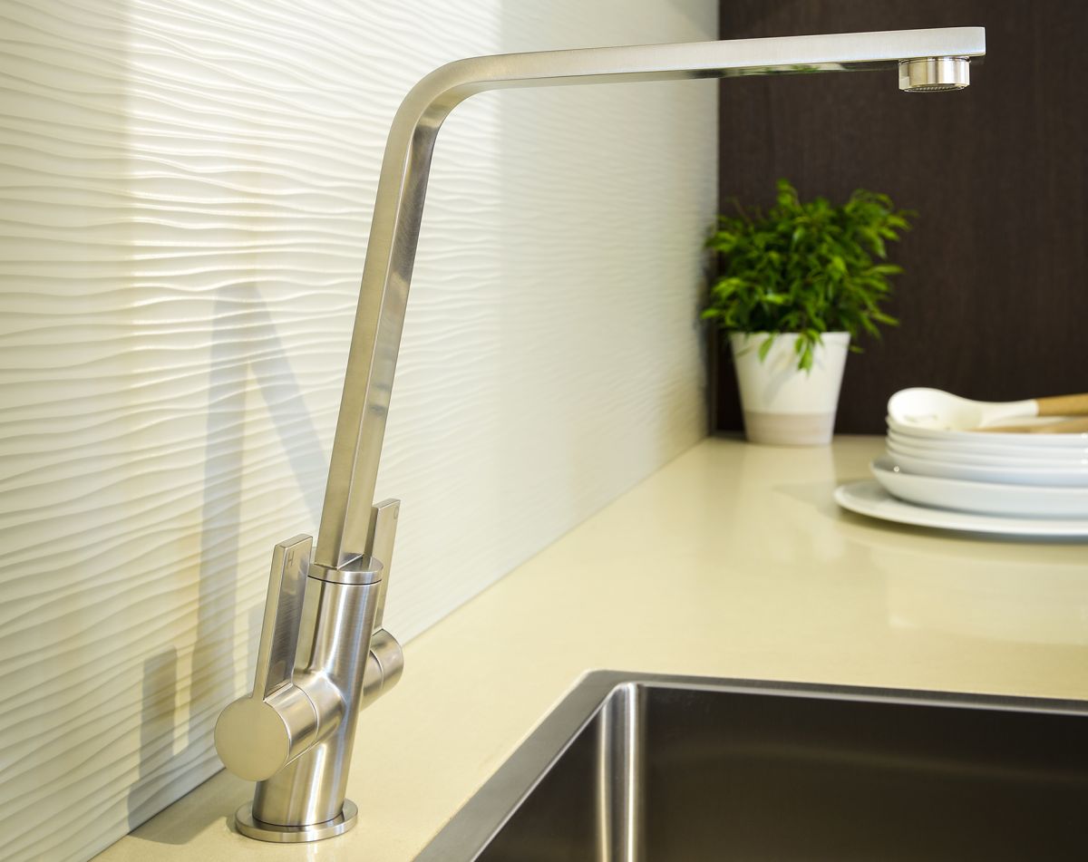 Linear Flair dual lever tap, brushed steel finish