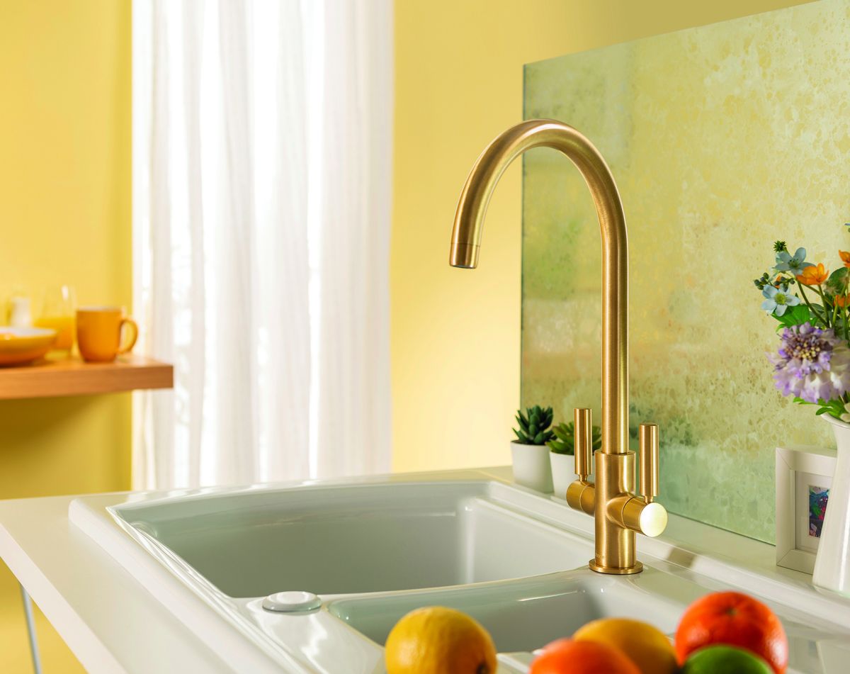 Globe dual lever tap, brushed brass finish